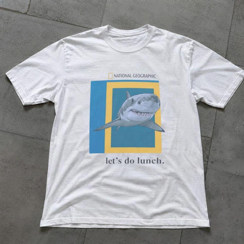 White Let's Do Lunch Shark White Graphic T-shirt